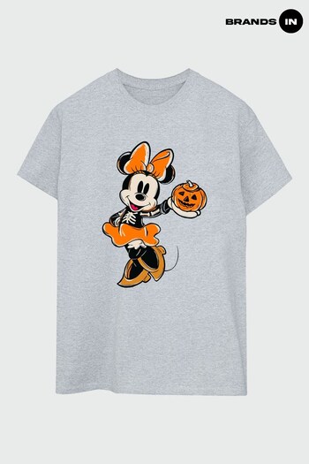essential In Grey Disney 100 Minnie Mouse Pumpkin Women Heather Grey Boyfriend Fit T-Shirt (K68348) | £23