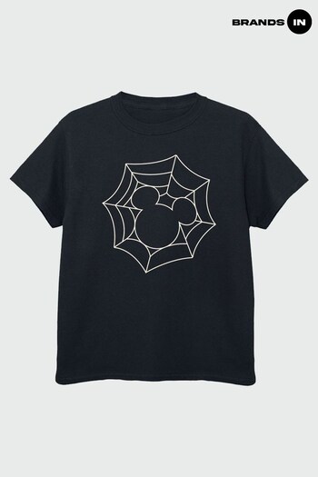 Brands In Black Mickey Mouse Spider Web Boys Black T-Shirt (K68353) | £17