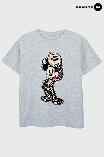 Brands In Grey Disney 100 Mickey Mouse Skeleton Boys Heather Grey T-Shirt (K68355) | £17