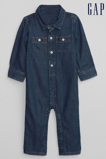 Gap Blue Denim Baby Long Sleeve Sleepsuit (Newborn - 24mths) (K68360) | £30