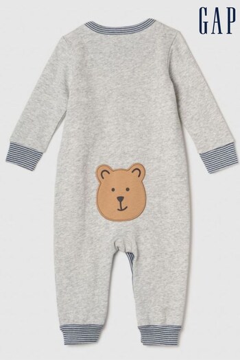 Gap Grey Cozy Bear Baby Long Sleeve Sleepsuit (K68452) | £40