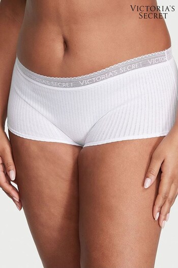 Victoria's Secret White Pointelle Short Logo Cotton Knickers (K68550) | £9