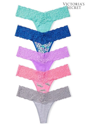 Victoria's Secret Blue/Purple/Pink/Grey Thong Lace Waist Thong  Multipack (K68551) | £27
