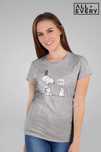 All + Every Grey Marl Peanuts Halloween Ghost Fright Snoopy Women's T-Shirt (K68676) | £23
