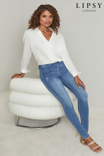 Lipsy Mid Blue Mid Rise Stretch Skinny River Jeans (K68682) | £32