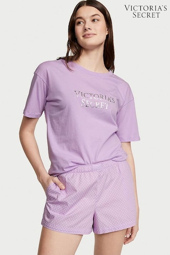 Victoria's Secret Unicorn Purple Mini Dots Cotton T-Shirt Short Pyjamas (K68724) | £39