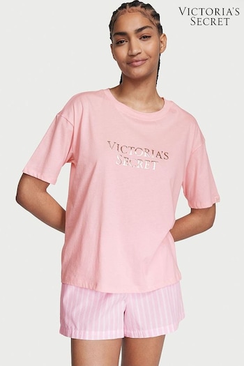 Victoria's Secret Pretty Blossom Pink Stripe Cotton T-Shirt Short Pyjamas (K68726) | £39