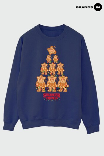 Brands In Navy Stranger Things Gingerbread Men Navy Sweatshirt (K68810) | £36