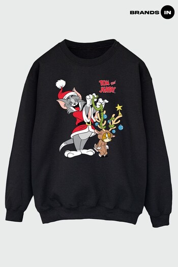 Brands In Black Tom & Jerry Reindeer Men Black Sweatshirt (K68823) | £36