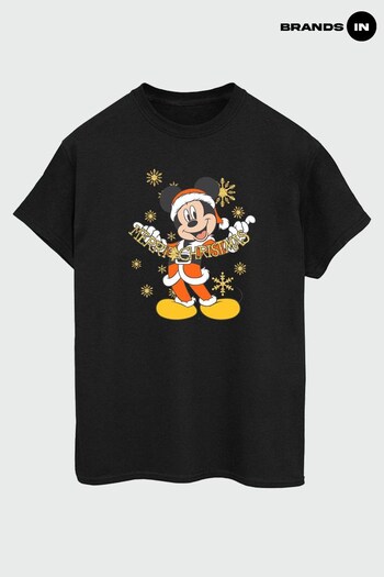 Brands In Black Mickey Mouse Merry Christmas Gold Men Black T-Shirt (K68837) | £23
