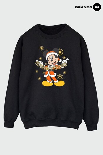 Brands In Black Mickey Mouse Merry Christmas Gold Men Black Sweatshirt (K68838) | £36