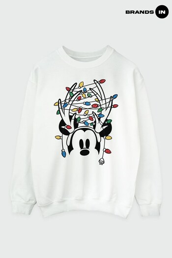 Brands In White Mickey Mouse Christmas Head Lights Men White Sweatshirt (K68847) | £36