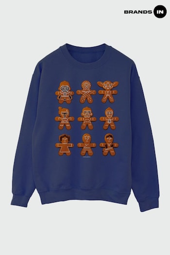 Brands In Navy Star Wars Christmas Gingerbread Characters Men Navy Sweatshirt (K68849) | £36