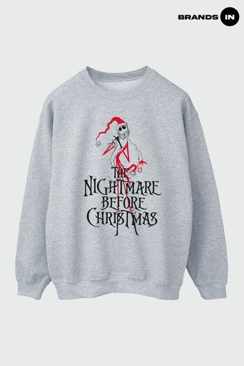 Brands In Grey Nightmare Before Christmas Santa Women Heather Grey Sweatshirt (K68873) | £36