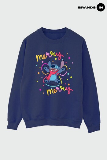 Brands In Navy Brands In Christmas Navy Lilo & Stitch Merry Rainbow Women Navy Sweatshirt (K68876) | £36