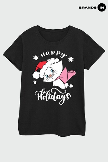 Brands In Black The Aristocats Marie Happy Holidays Women Black T-Shirt (K68881) | £24