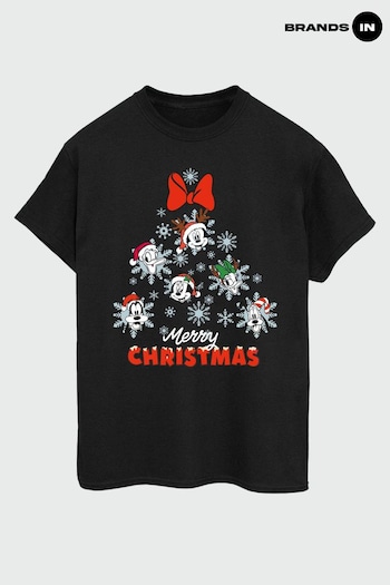 Brands In Black Mickey & Friends Christmas Tree Women Black Boyfriend Fit T-Shirt (K68886) | £23