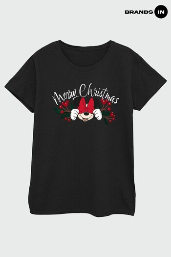 essential In Black Minnie Mouse Christmas Holly Women Black T-Shirt (K68887) | £24