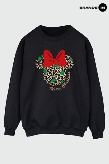 Brands In Black Minnie Mouse Leopard Christmas Women Black Sweatshirt (K68888) | £36