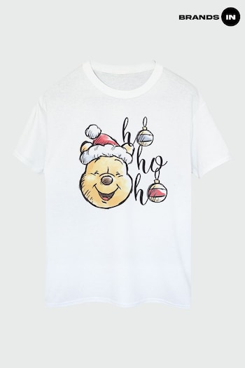 Brands In White Brands In Christmas White Winnie The Pooh Ho Ho Ho Baubles black White Boyfriend Fit T-Shirt b (K68889) | £23