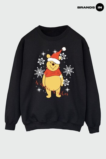 Brands In Black Winnie The Pooh Winter Wishes Women Black Sweatshirt (K68894) | £36