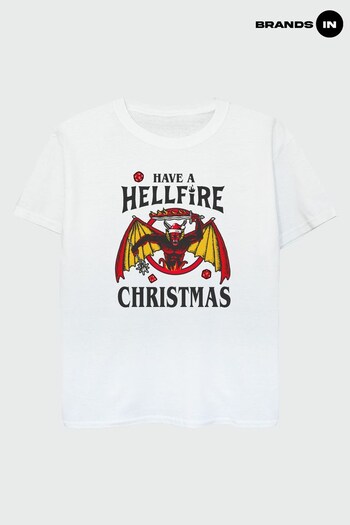 Brands In White Stranger Things Hellfire Christmas Boys White T-Shirt (K68899) | £17