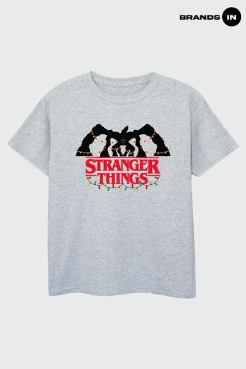 Brands In Grey Brands In Christmas Grey Stranger Things Demogorgon Lights Boys Heather Grey T-Shirt (K68900) | £17