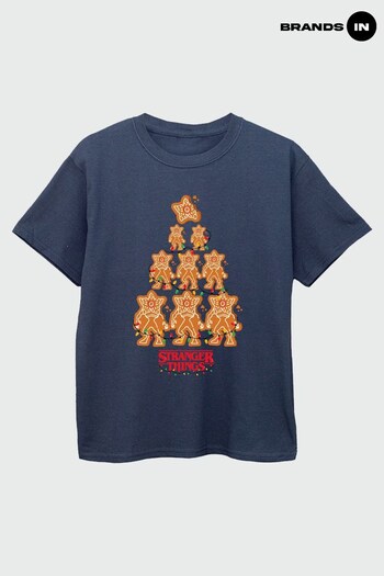 Brands In Navy Stranger Things Gingerbread Boys Navy T-Shirt (K68901) | £17