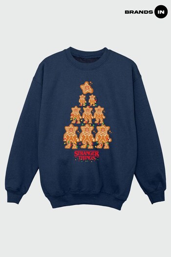 Brands In Navy Stranger Things Gingerbread Boys Navy Sweatshirt (K68902) | £24