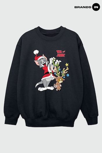 Brands In Black Tom & Jerry Reindeer Boys Black Sweatshirt (K68911) | £24