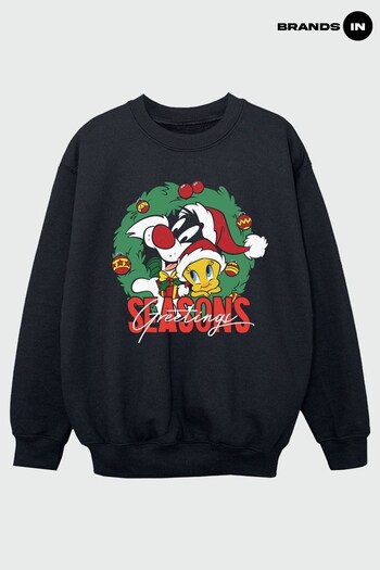 Brands In Black Looney Tunes Seasons Greetings Boys Black Sweatshirt (K68914) | £24