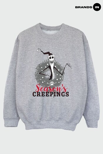 Brands In Grey Brands In Nightmare Before Christmas Seasons Creepings Wreath Kids Heather Grey Sweatshirt (K68916) | £24