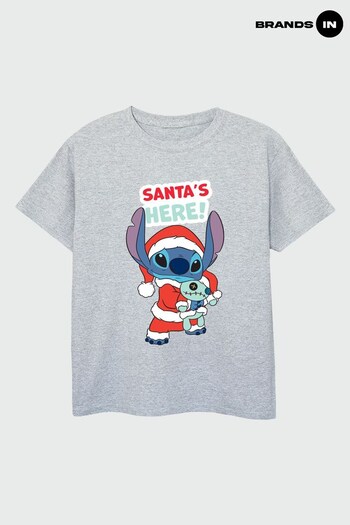 Brands In Grey Brands In Christmas Grey Lilo & Stitch Santa's Here Boys Heather Grey T-Shirt (K68925) | £17