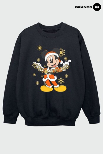 Brands In Black Mickey Mouse Merry Christmas Gold Boys Black Sweatshirt (K68927) | £24