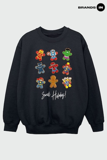 Brands In Black Marvel Gingerbread Avengers Boys Black Sweatshirt (K68932) | £24