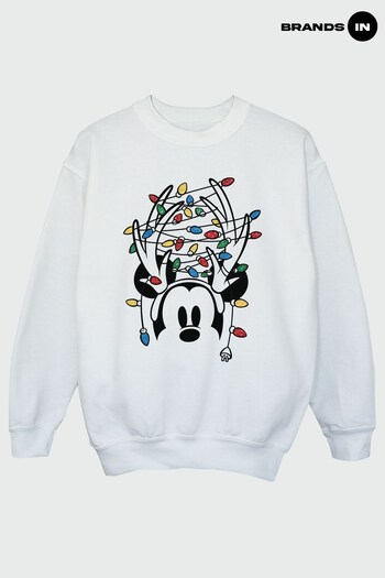 Brands In White Mickey Mouse Christmas Head Lights Boys White Sweatshirt (K68937) | £24