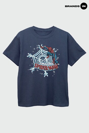 Brands In Navy Marvel Comics Christmas Spider-Man Boys Navy T-Shirt (K68940) | £17