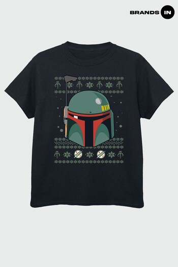 Brands In Black Star Wars Boba Fett Christmas SMITH Black T-Shirt (K68942) | £17