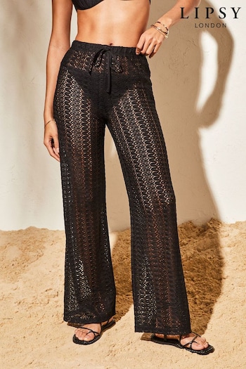 Lipsy Black Crochet Beach Slider Trousers (K69035) | £36