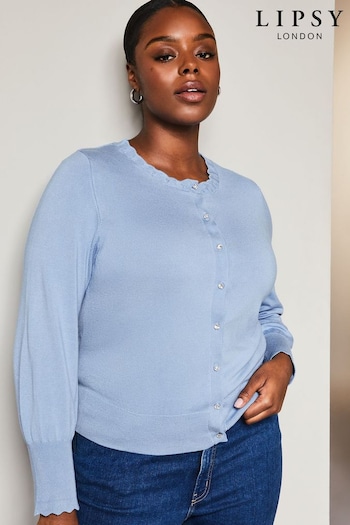Lipsy Chambray Blue Curve Scallop Detail Crew Neck Button Through Cardigan (K69065) | £30
