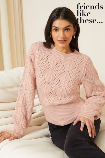 Friends Like These Blush Pink Pointelle Stitch Cosy Knit Jumper (K69094) | £42