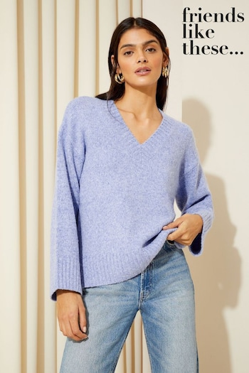Friends Like These Blue Marl V Neck Cosy Jumper (K69102) | £34