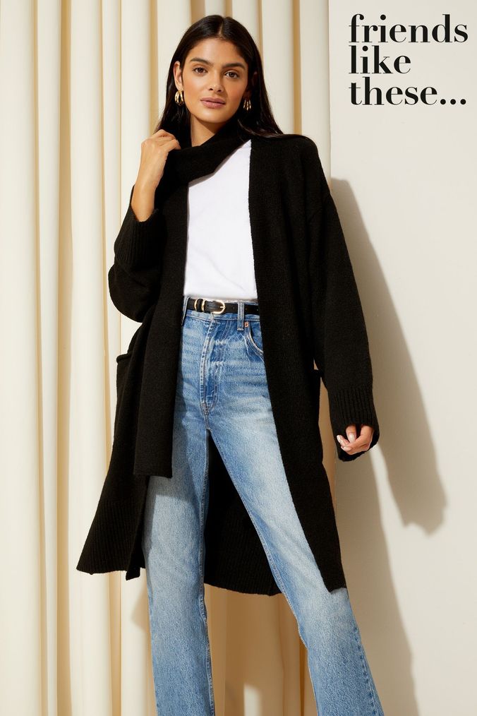 Buy Women s Cardigans Black Longline Knitwear Online Next UK