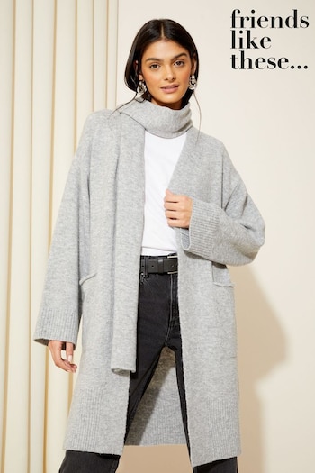 Coats & Jackets Grey Cosy Longline Detachable Scarf Cardigan (K69114) | £49