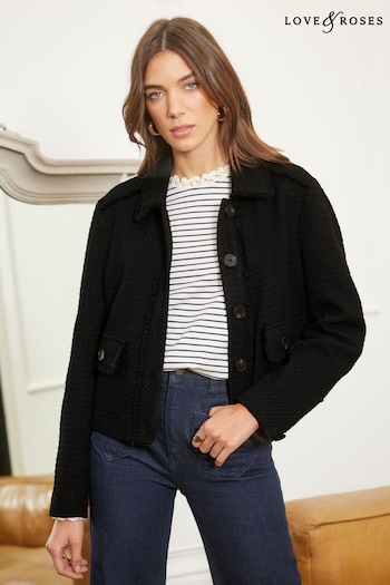 Sweatshirts & Hoodies Black Boucle Tailored Button Through Jacket (K69135) | £59