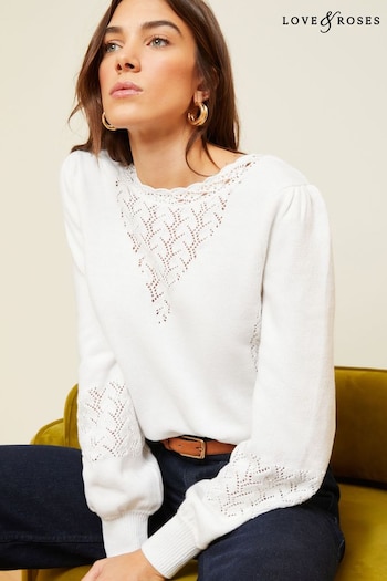 Hoodies & Sweatshirts Ivory White White Petite Pointelle Knitted Jumper (K69136) | £39