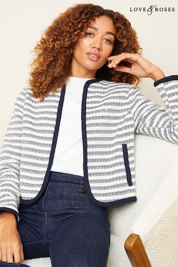 Tops & T-shirts Blue And White Textured Stripe Cropped Jacket (K69137) | £59