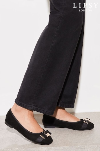 Lipsy Black Regular Fit Flat Bow Ballerina Pump Shoe (K69165) | £26