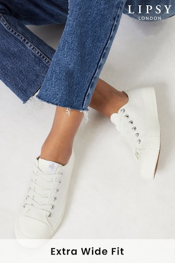 Lipsy White Extra Wide Fit Low Top Lace Up Canvas Trainer (K69219) | £26