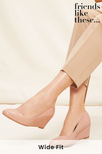 Friends Like These Nude Pink Patent Wide FIt Patent Wedge Court Shoes (K69227) | £35